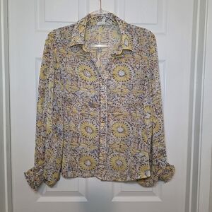 Eesome Enchantment Balloon Sleeve Print Blouse Sz S Anthropologie